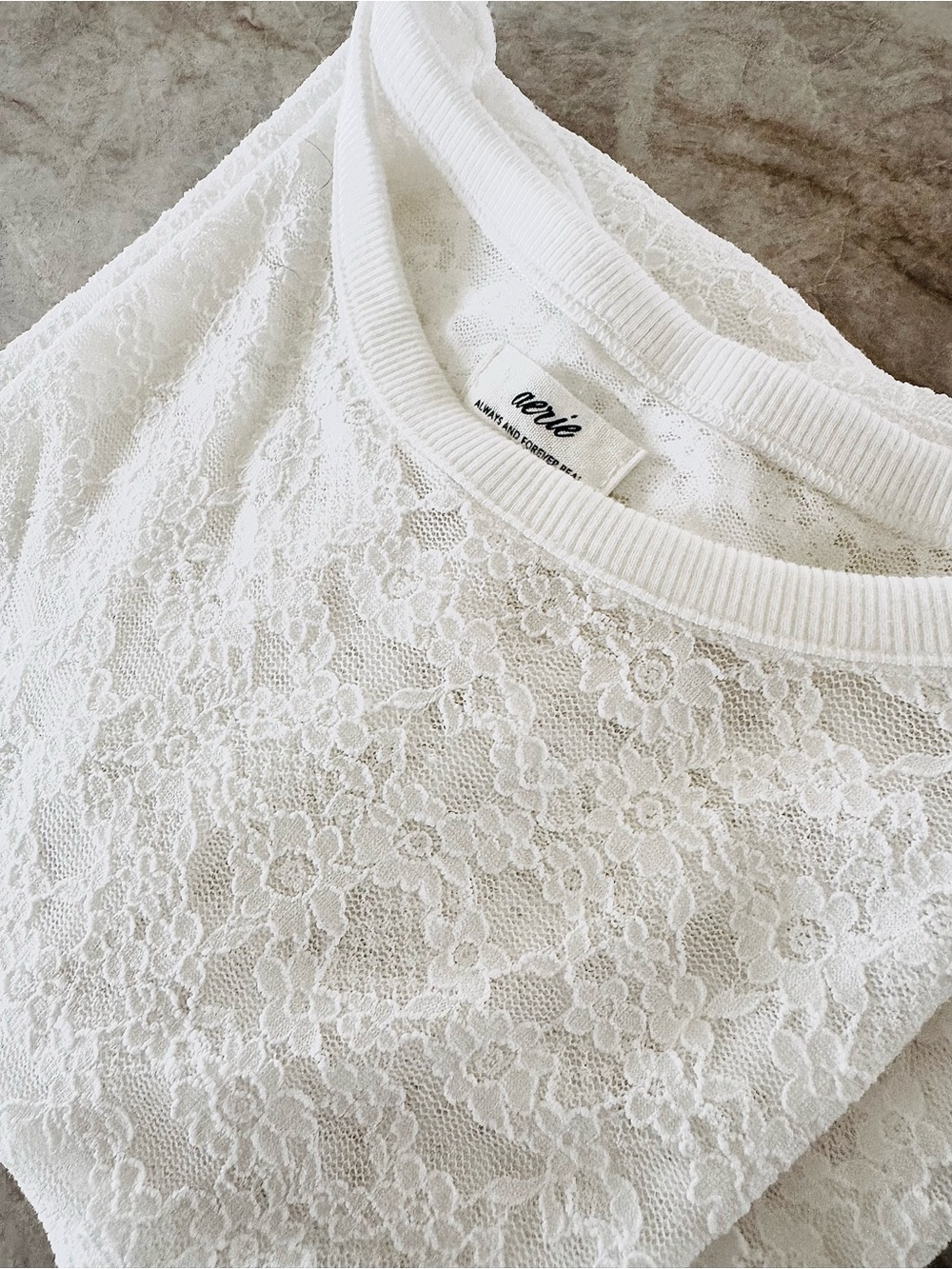 aerie White Lace Overlay Women's Top
